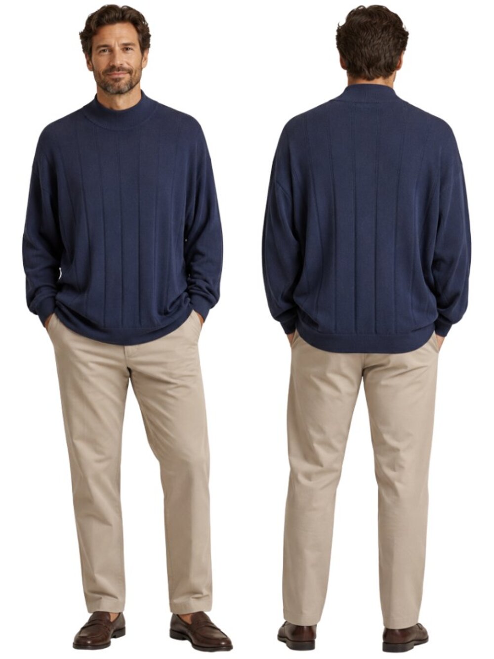 Principe Mock Neck Knit Sweater Pullover Mens 2XLT Blue Made In Italy Minimalist